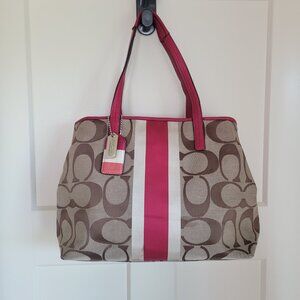 Coach Hampton Signature CC Logo Tote Bag Brown Pink